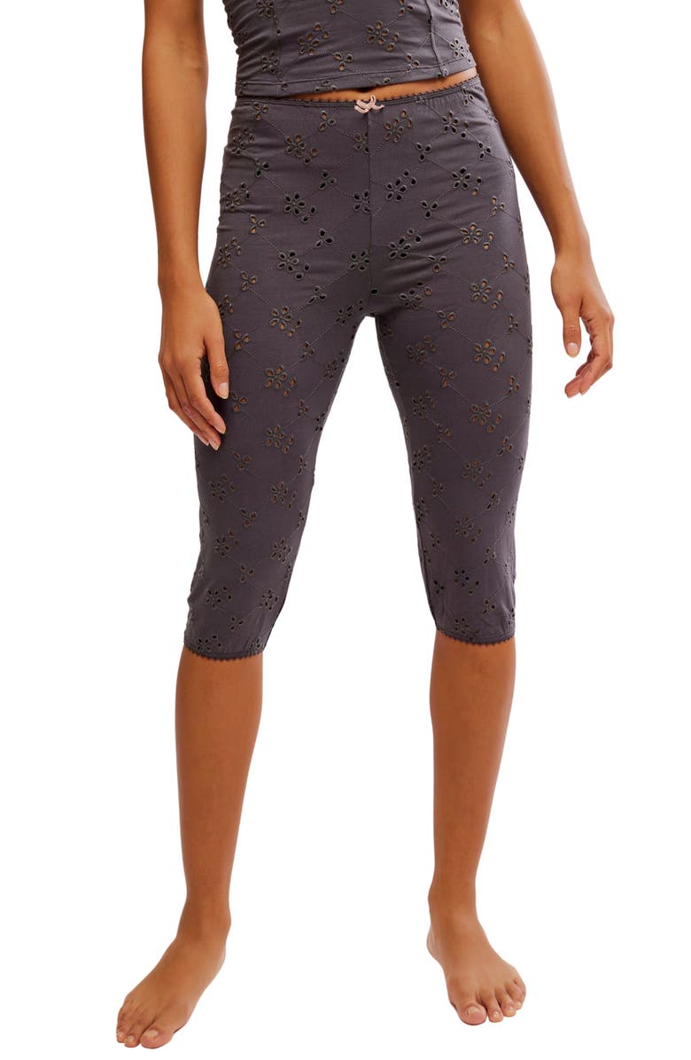 Free People Full Bloom Eyelet Pajama Capri Pants, Main, color, Plum Kitten