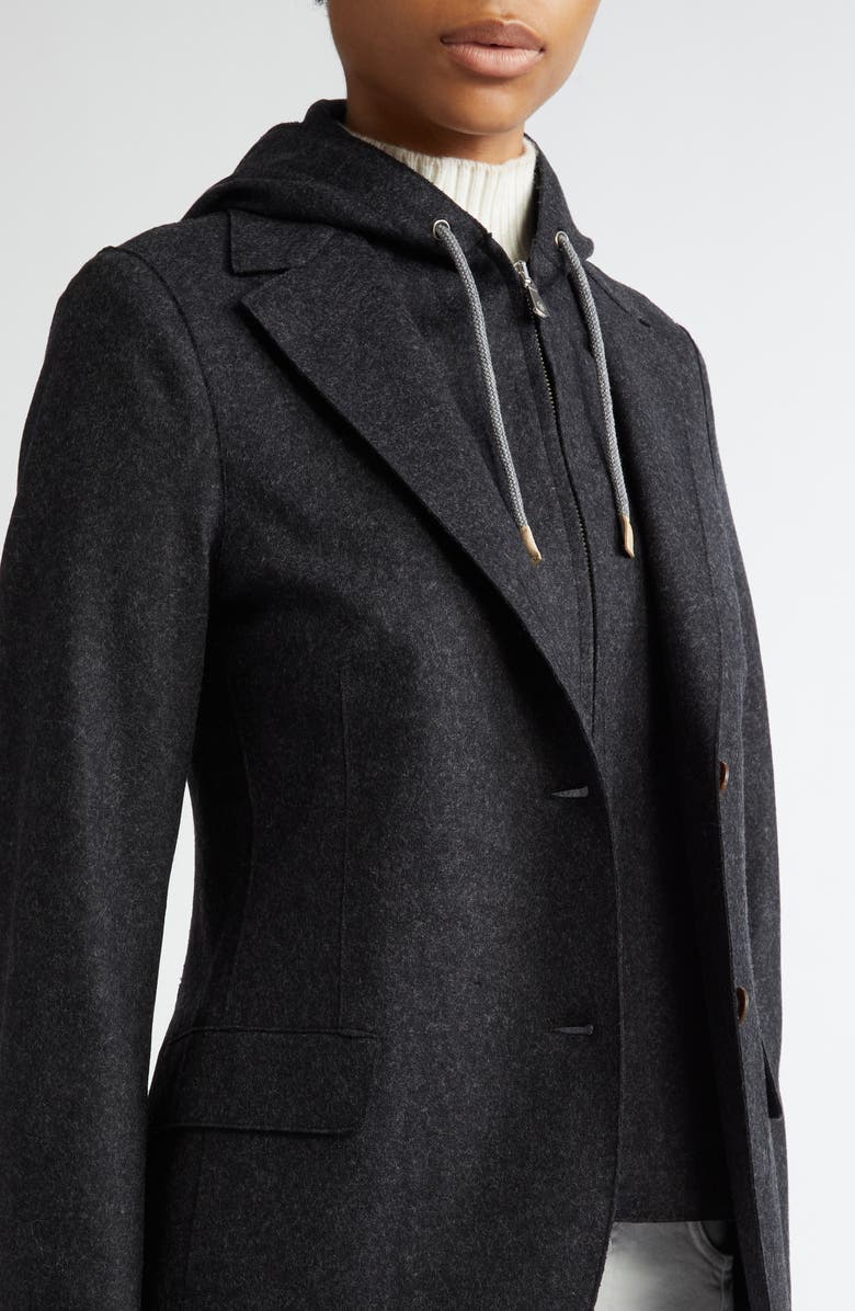 Eleventy Wool Blend Flannel Blazer with Removable Hooded Bib, Alternate, color, 22N Black