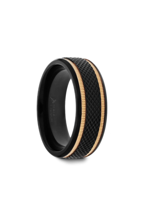 Baroque Titanium Diamond Pattern Wedding Ring