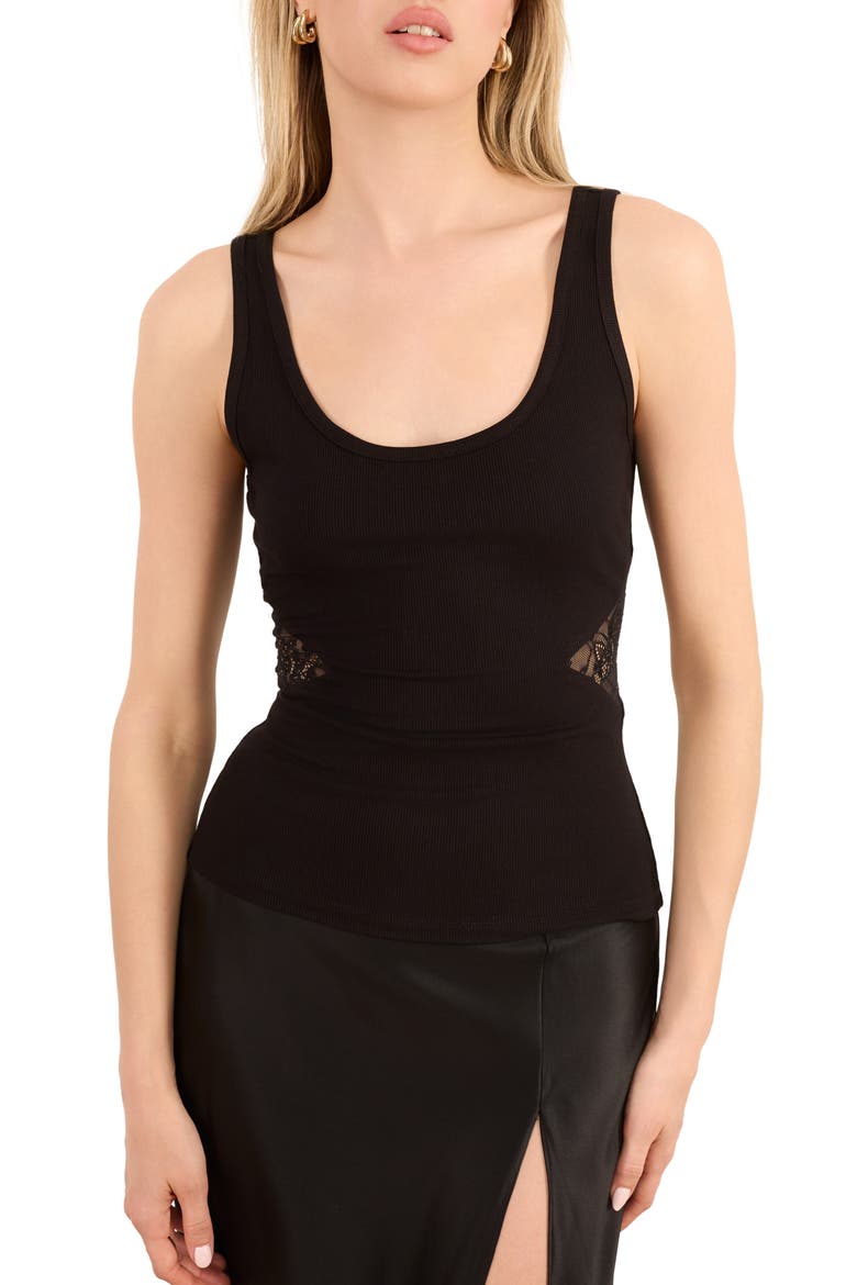Miray Lace Inset Rib Tank, Main, color, BLACK