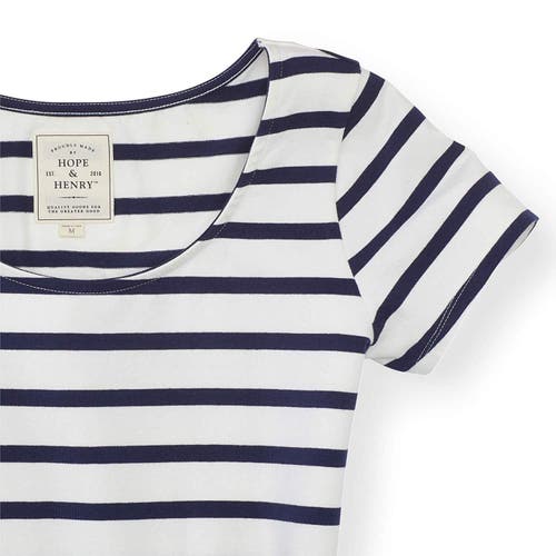 Shop Hope & Henry Organic Tie-waist Knit Dress In White With Navy Stripe