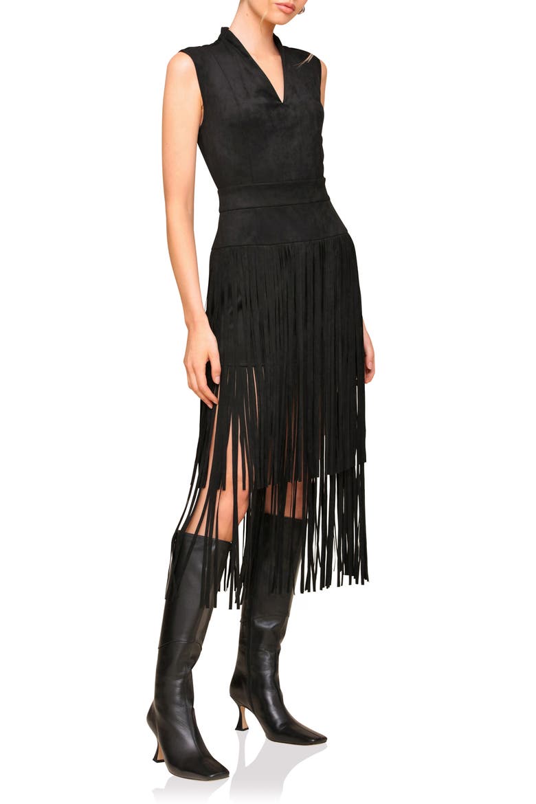 Sleeveless Fringe Dress, Alternate, color, BLACK