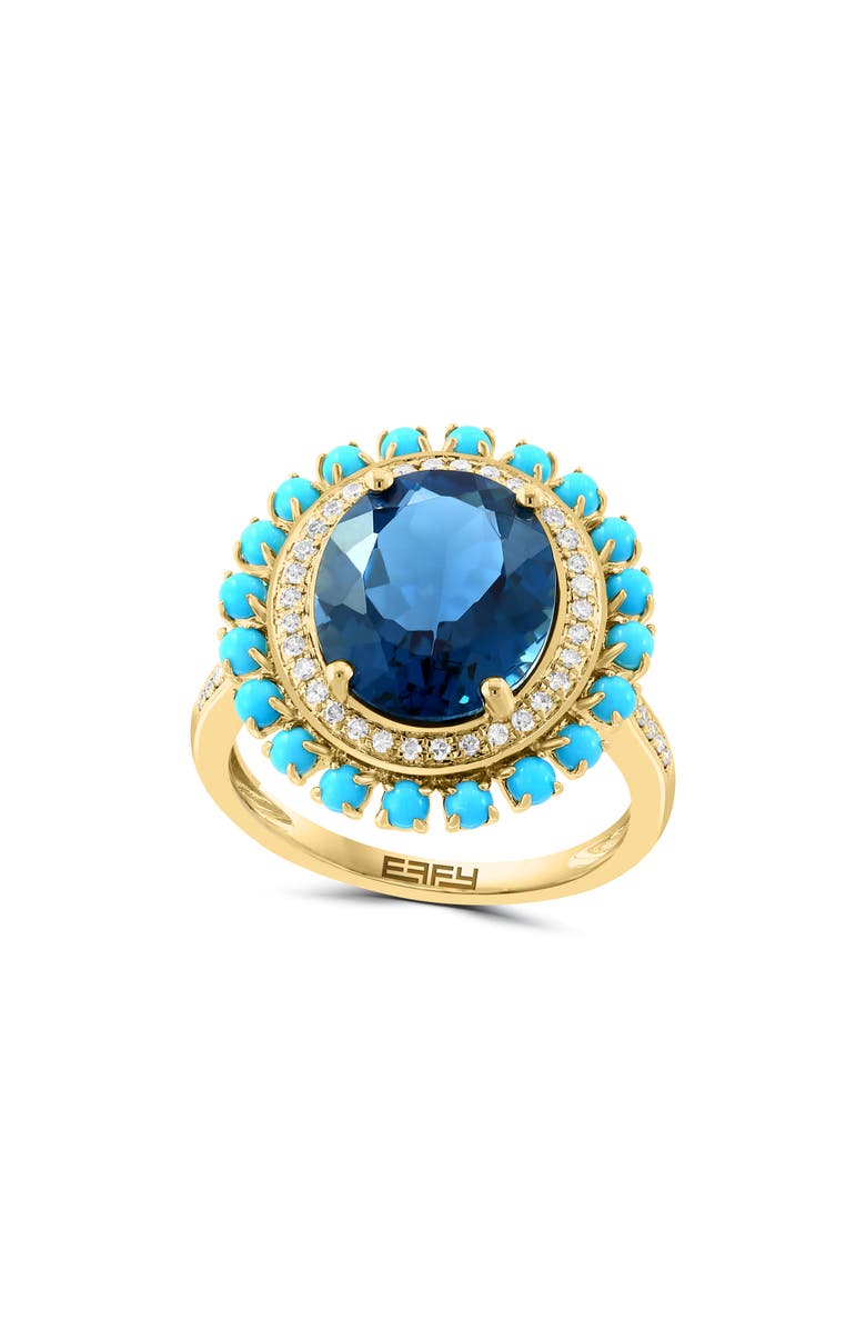 EFFY 14K Yellow Gold London Blue Topaz, Turquoise & Diamond Halo Ring - 0.17ct., Main, color, 