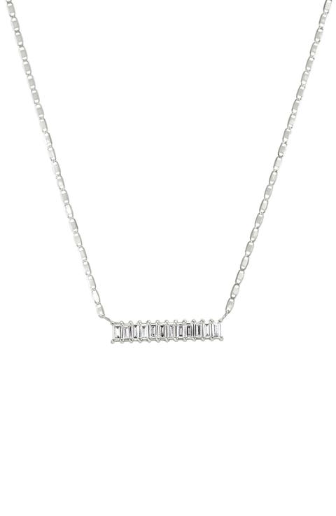 14K Gold Baguette Diamond Bar Pendant Necklace