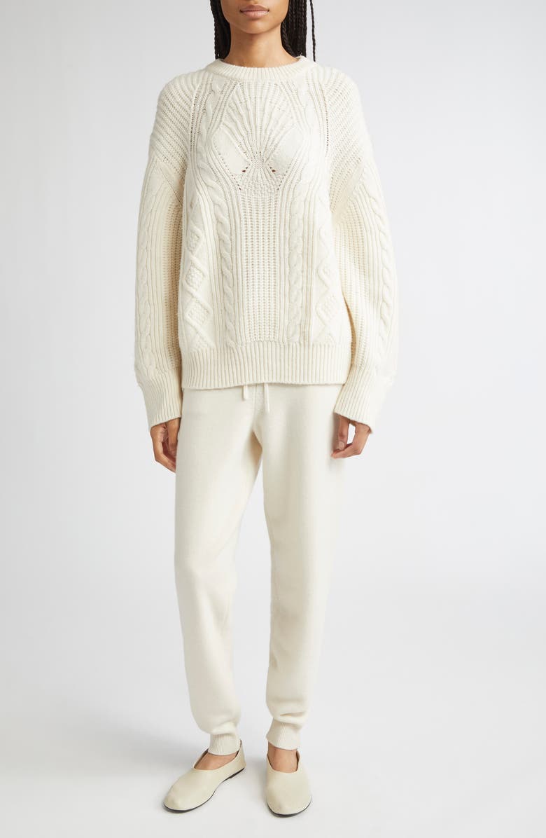 LOULOU DE SAISON Silva Wool & Cashmere Cable Knit Sweater, Alternate, color, Ivory