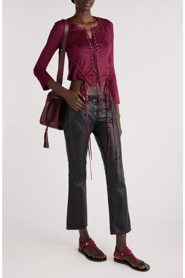 Seattle Lace-Up Top, Alternate, color, BURGUNDY