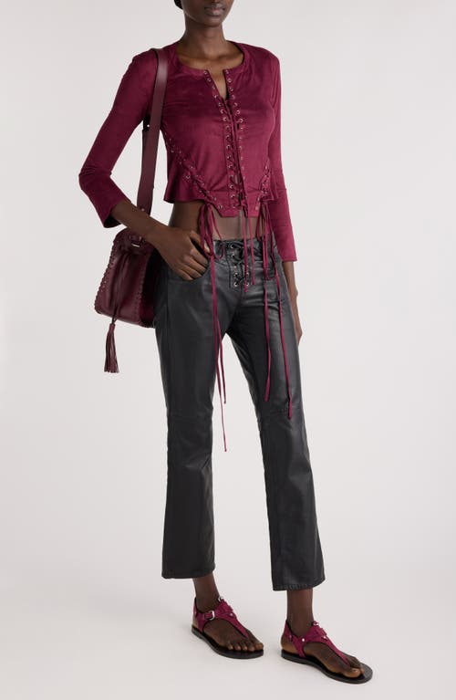 Isabel Marant Seatle Cropped Lace-up Brushed Stretch-jersey Top In Burgundy