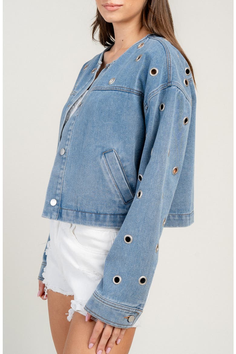 Grommet Denim Jacket, Alternate, color, MID BLUE