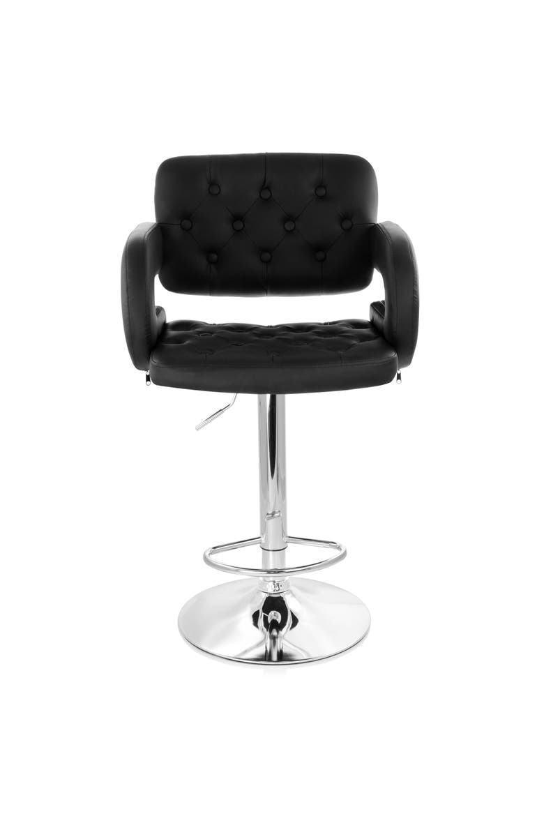 Faux Leather Tufted Bar Stool with Adjustable Height, Alternate, color, Black