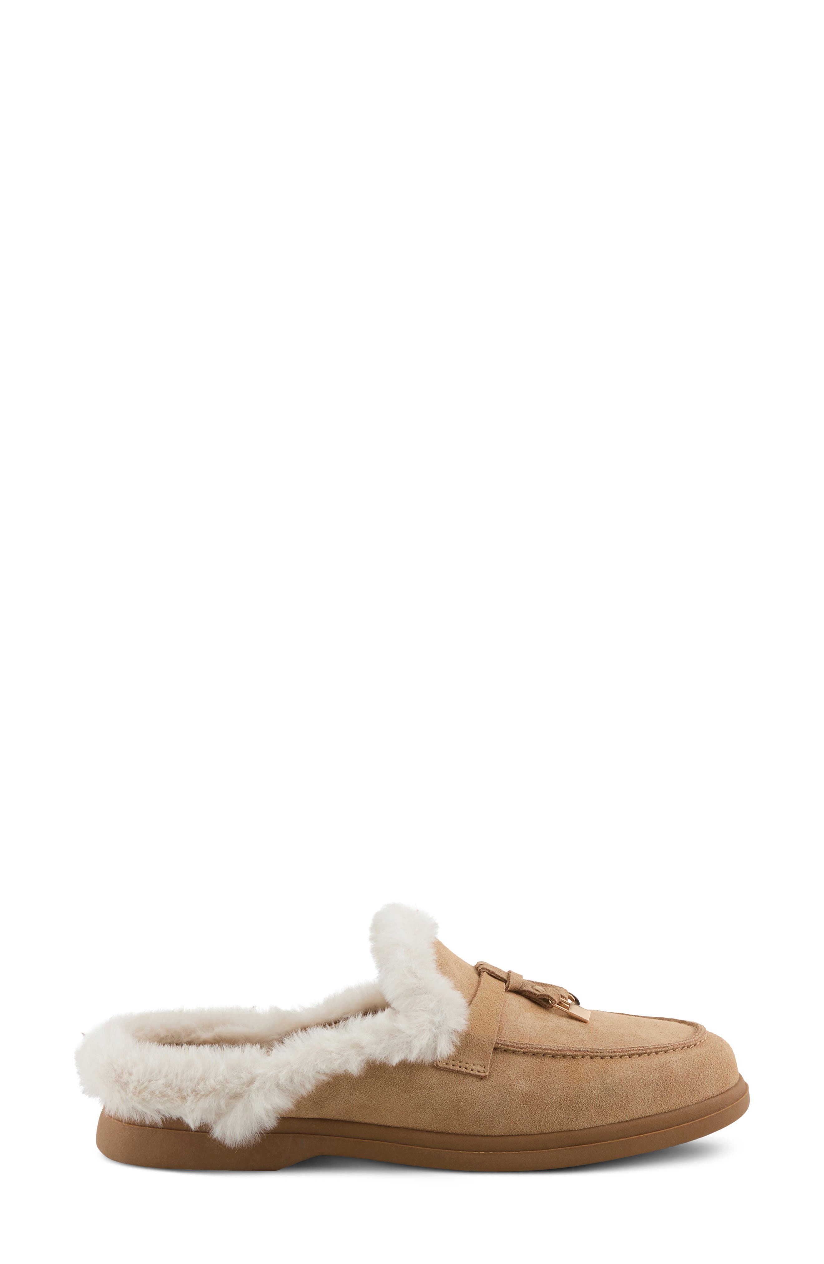 Gistel Faux Fur Trim Mule, Alternate, color, BEIGE SUEDE