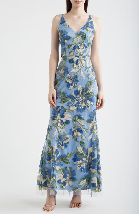 Sequin Floral Mermaid Gown