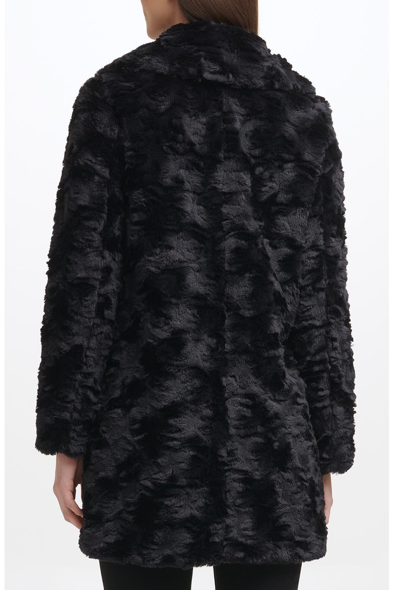 Notch Collar Faux Fur Coat, Alternate, color, BLACK