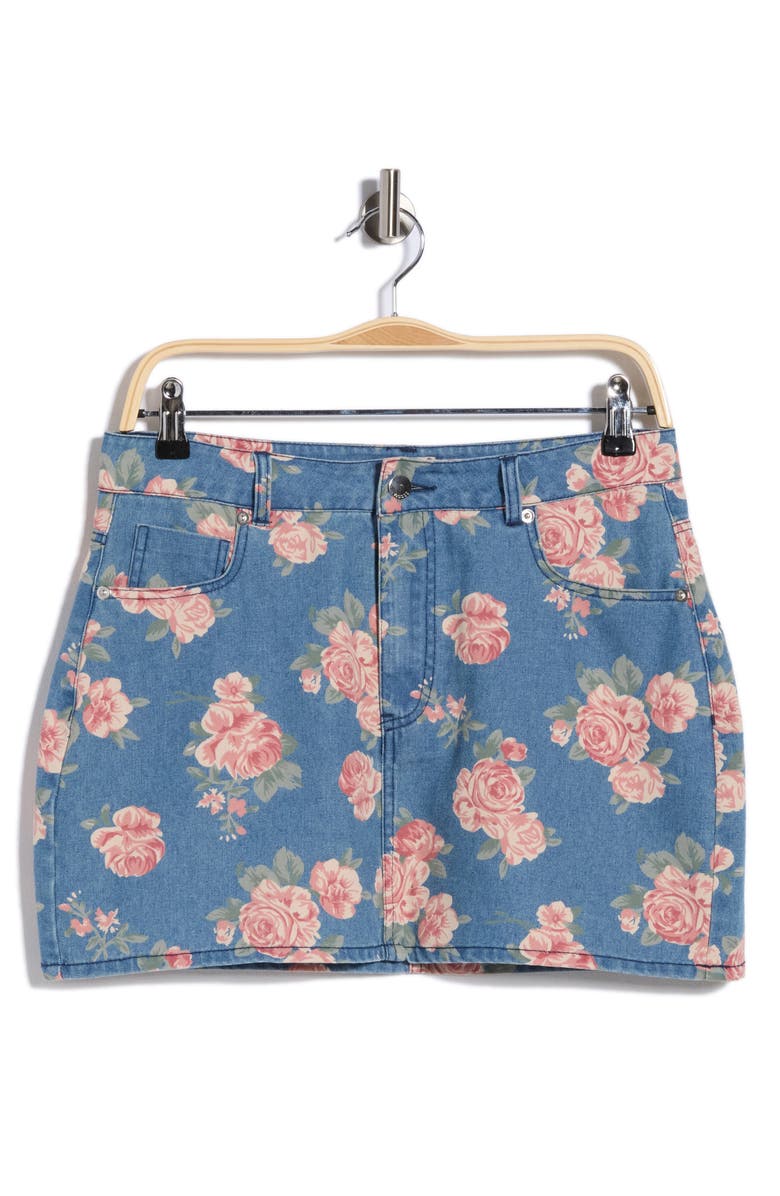 Vigoss Floral Printed Denim Miniskirt, Alternate, color, Med Wash