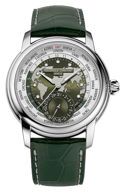 Classic Manufacture Worldtimer Green Automatic Leather Strap Watch, 42mm