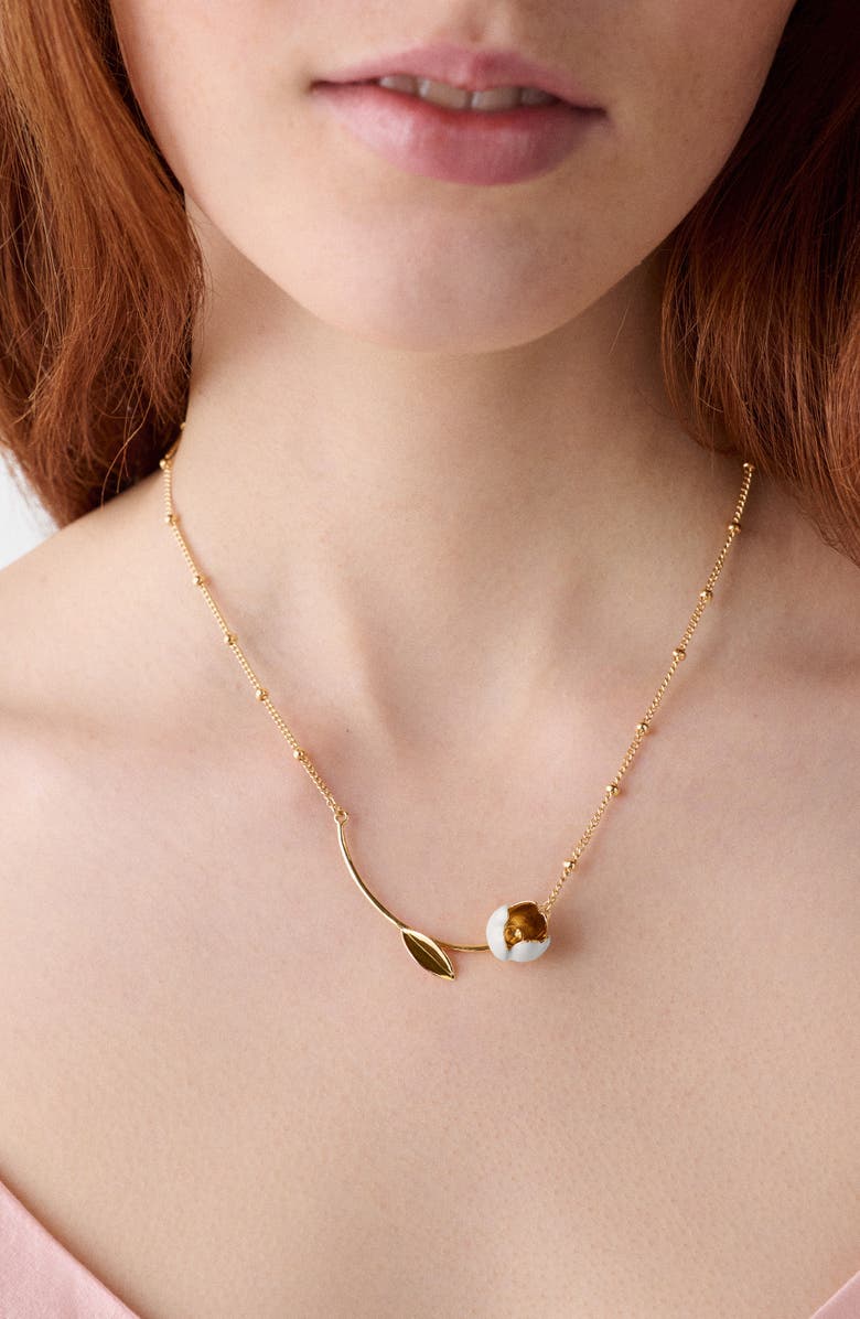 Kate Spade New York golden bloom bar pendant necklace, Alternate, color, White.