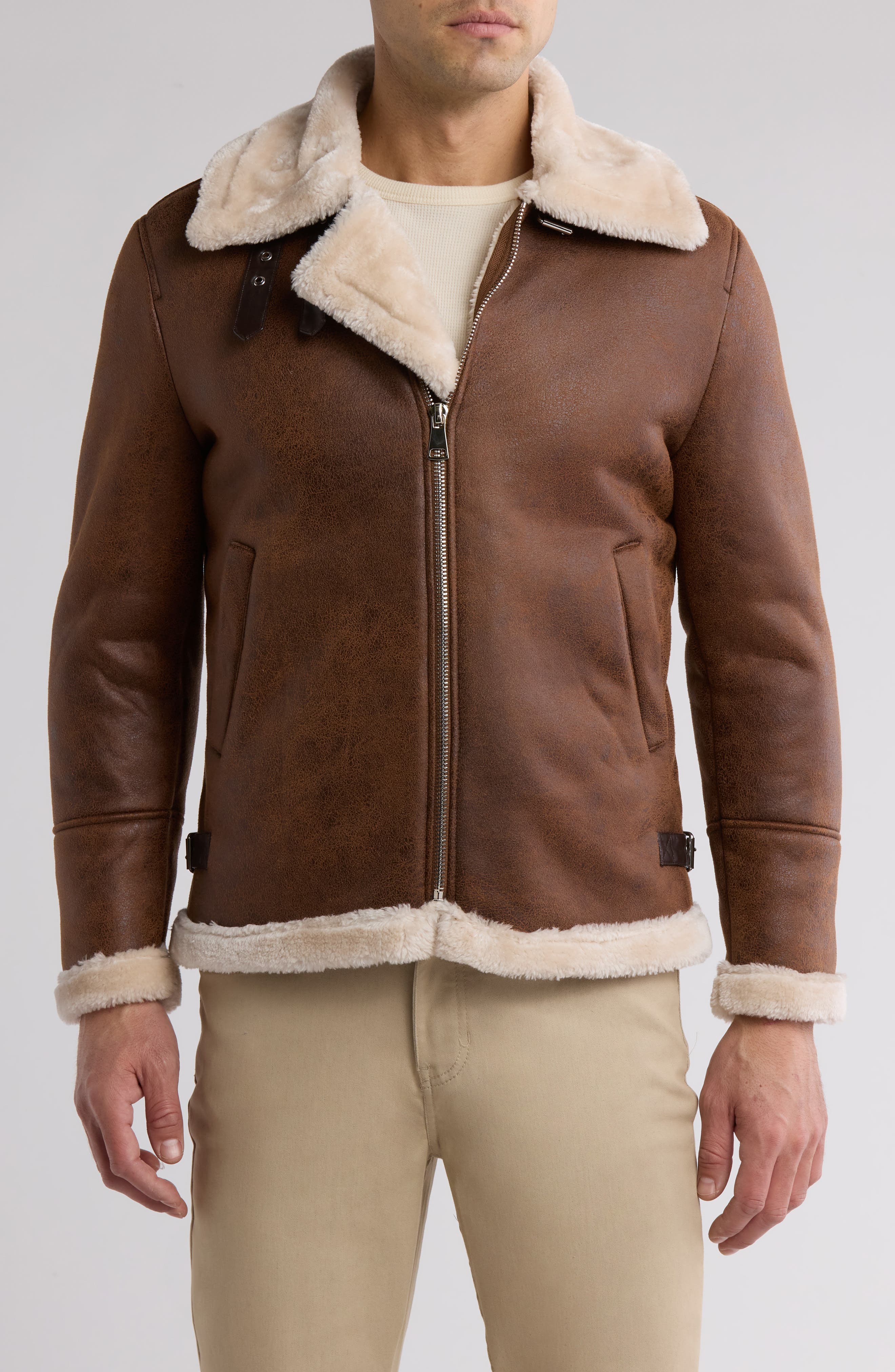 Braveman Faux Shearling Lined Bomber Jacket