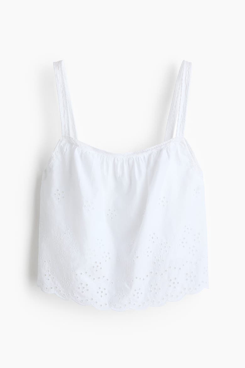 Broderie-anglaise Cotton Top, Alternate, color, White