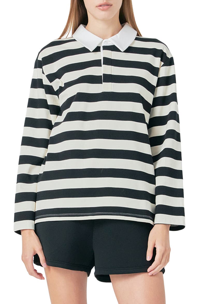 Stripe Cotton Blend Polo Shirt, Main, color, BLACK/WHITE