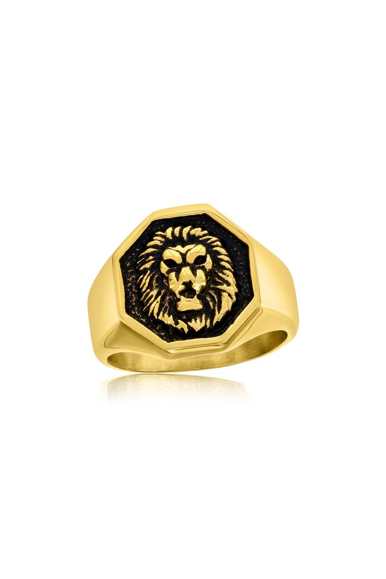 Men's Oxidized Lion's Head Signet Ring, Main, color, GOLD