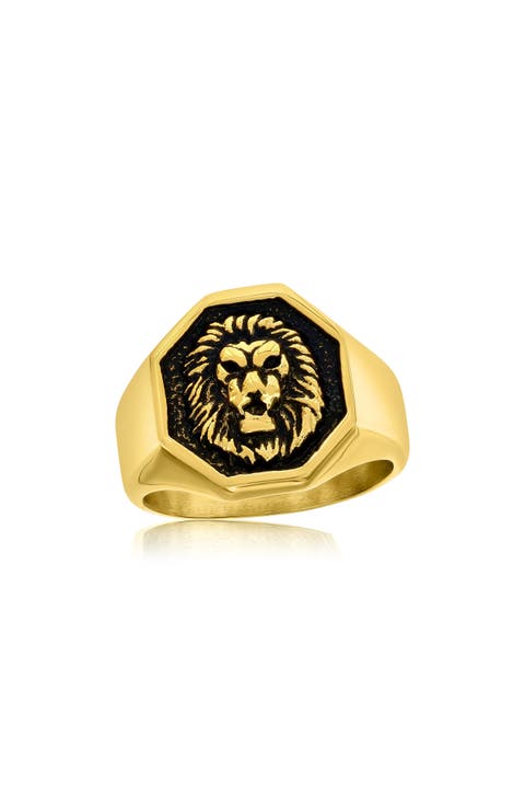 Men's Oxidized Lion's Head Signet Ring