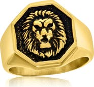 BLACKJACK Men's Oxidized Lion's Head Signet Ring