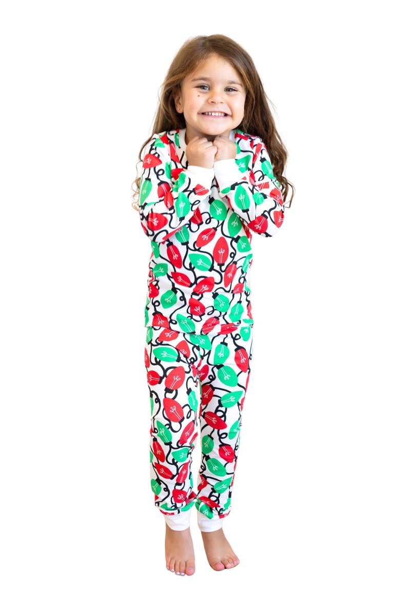 Holiday Lights Fitted Two-Piece Stretch Organic Cotton Pajamas, Alternate, color, RED/ GREEN