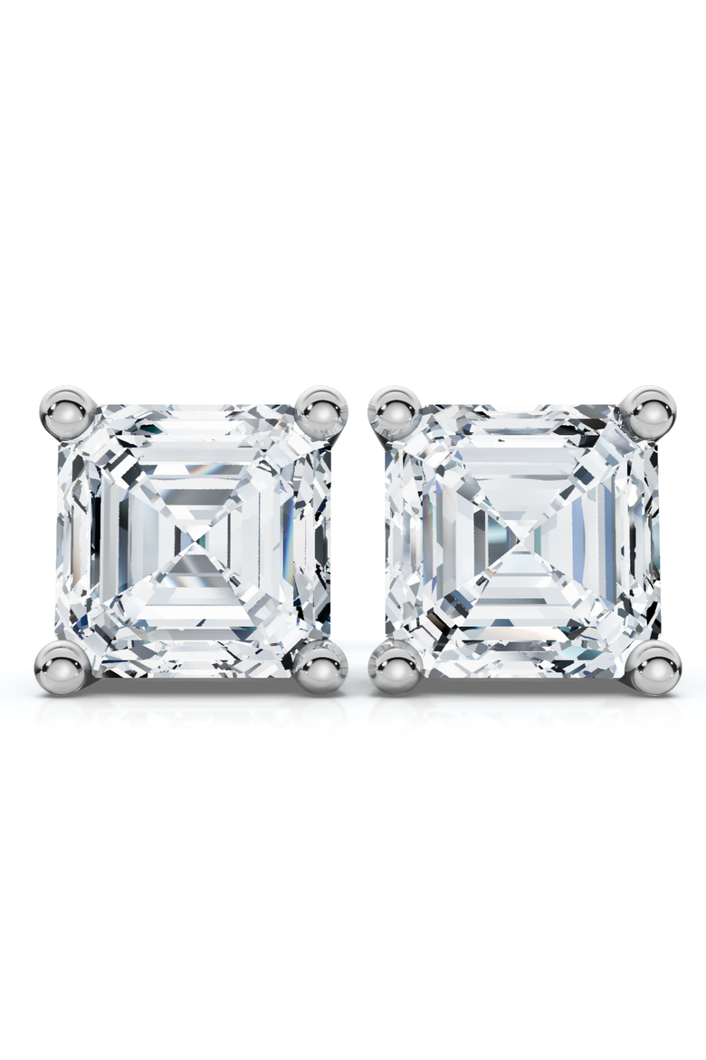 3.00Ct Asscher Cut Diamond Studs 14k Gold Lab Grown Earrings, Main, color, 14k White Gold