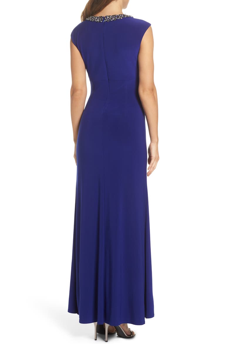 Jeweled Neck Column Gown, Alternate, color, COBALT