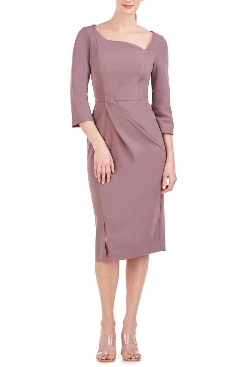 Kay Unger Anya Draped Midi Sheath Dress, Main, color, 