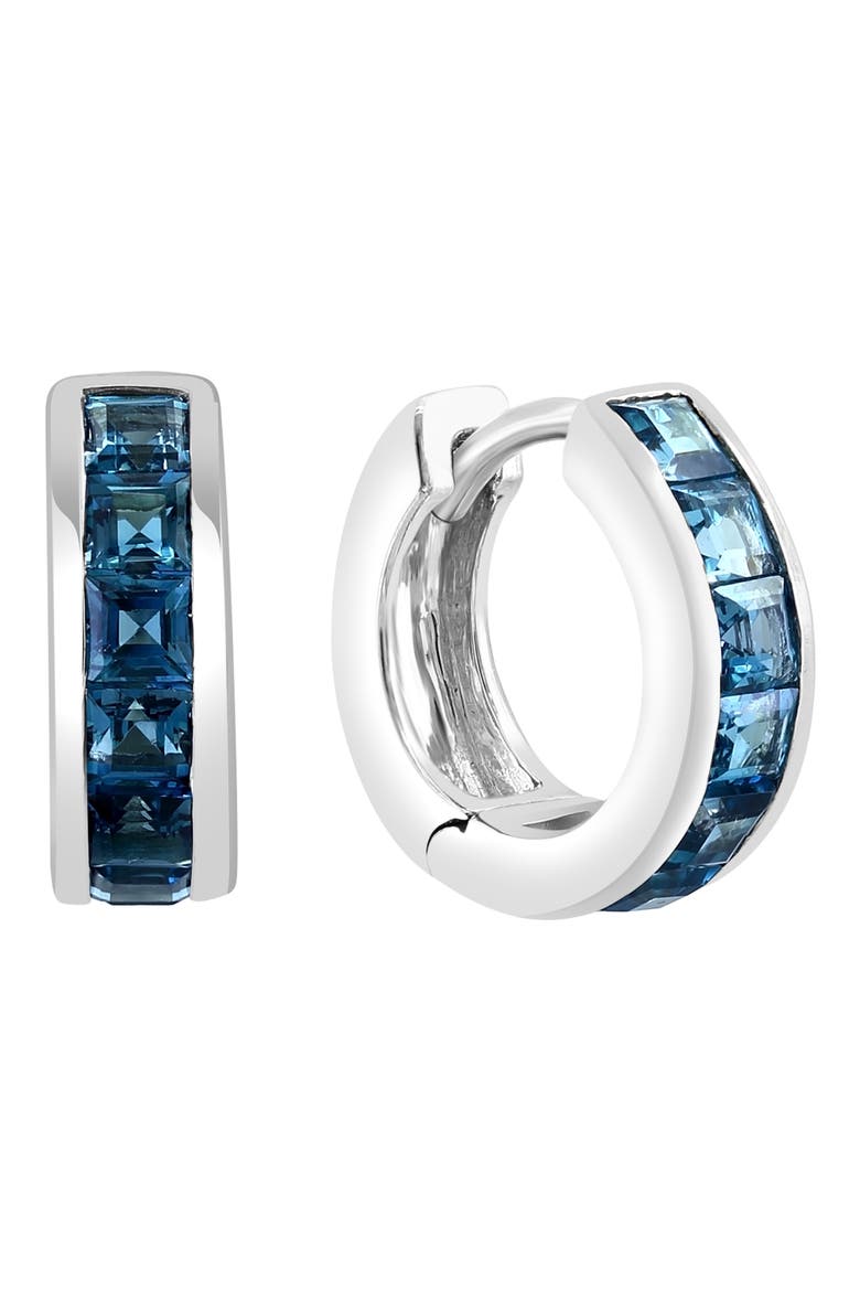 Sterling Silver London Blue Topaz Huggie Hoop Earrings, Main, color, BLUE