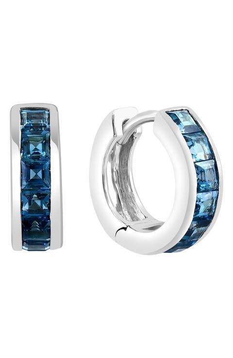 Sterling Silver London Blue Topaz Huggie Hoop Earrings