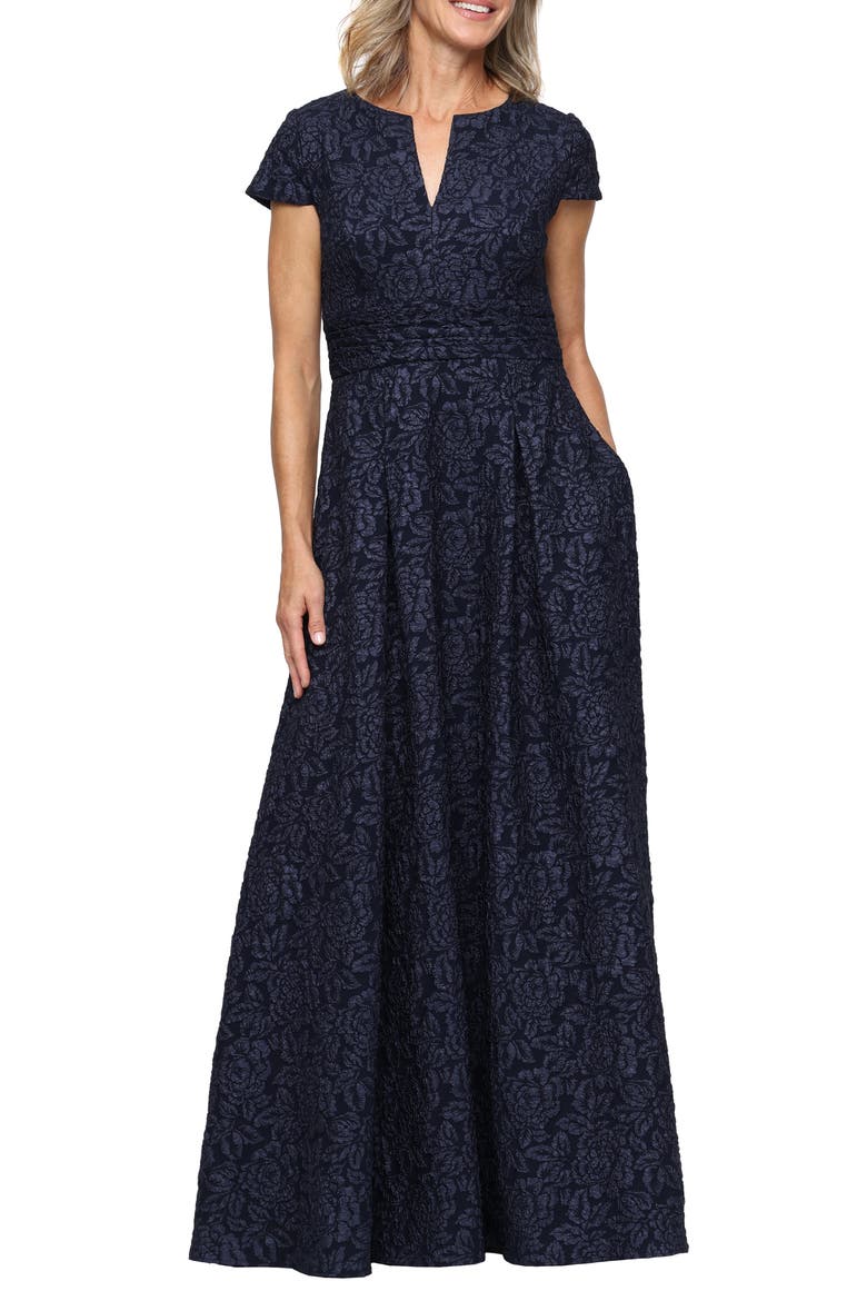Embossed Short Sleeve Maxi Dress, Main, color, NAVY