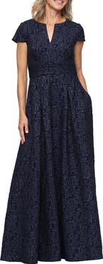 Alex Evenings Embossed Short Sleeve Maxi Dress