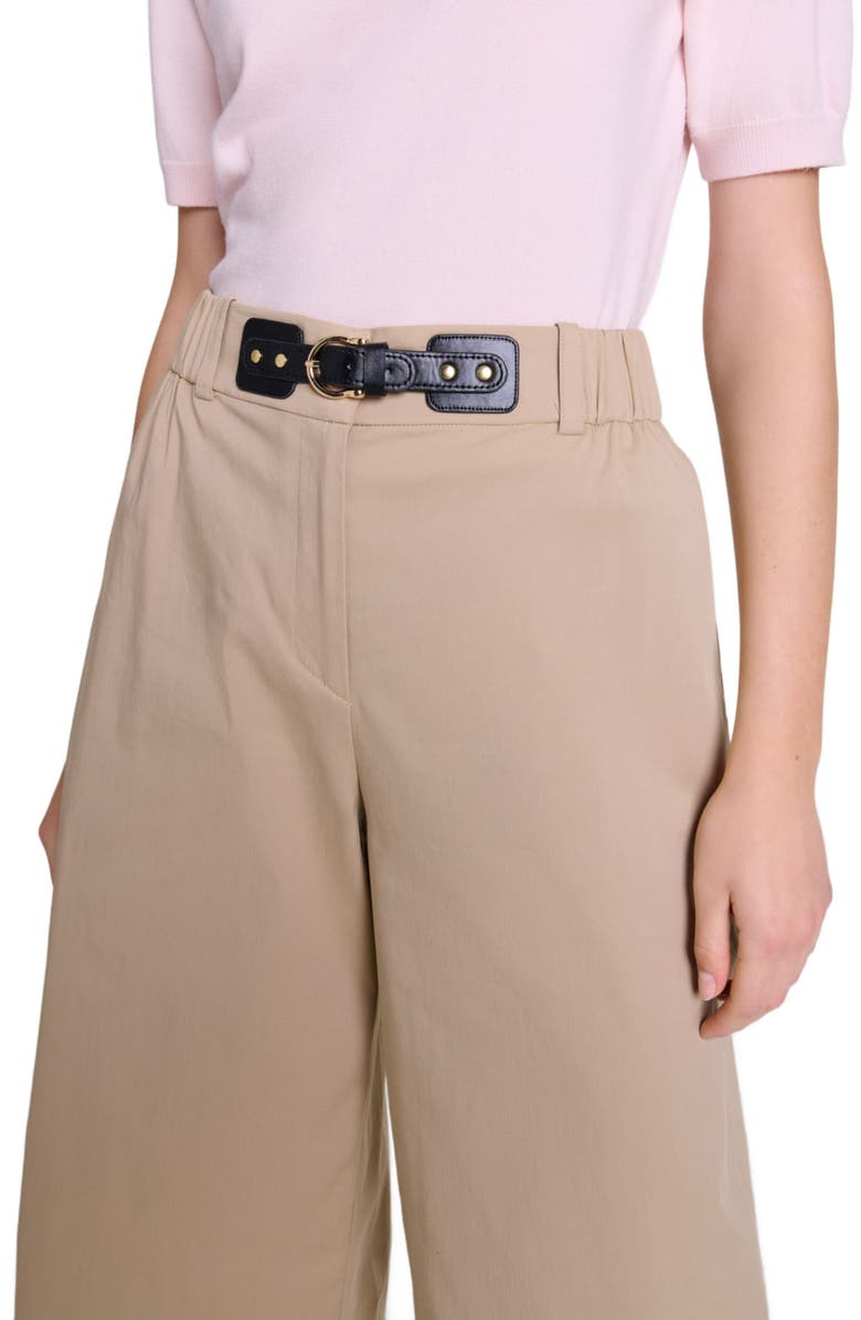 maje Wide-leg cotton pants, Alternate, color, Beige Light