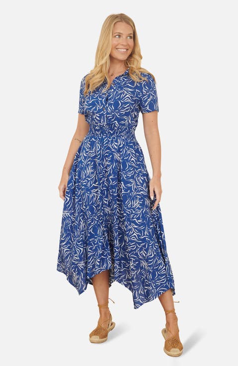 Printed Midi Ruched Shirt Dress