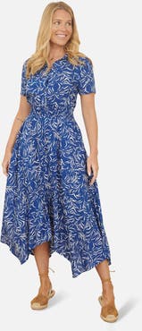 Yumi Printed Midi Ruched Shirt Dress