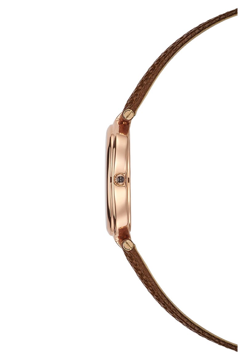 Haute Elegance Oval Leather Strap Watch, 26mm x 32mm, Alternate, color, YELLOW GOLD BROWN