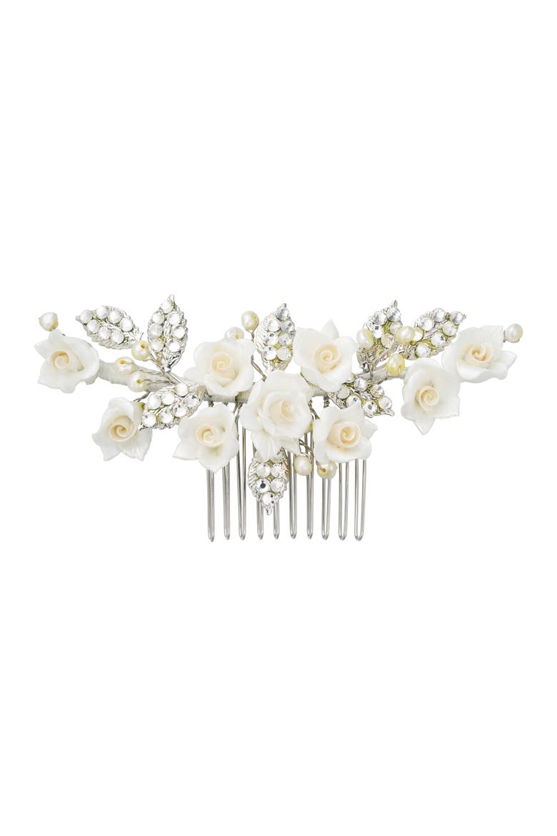 Victoria Crystal Floral Comb, Main, color, Silver