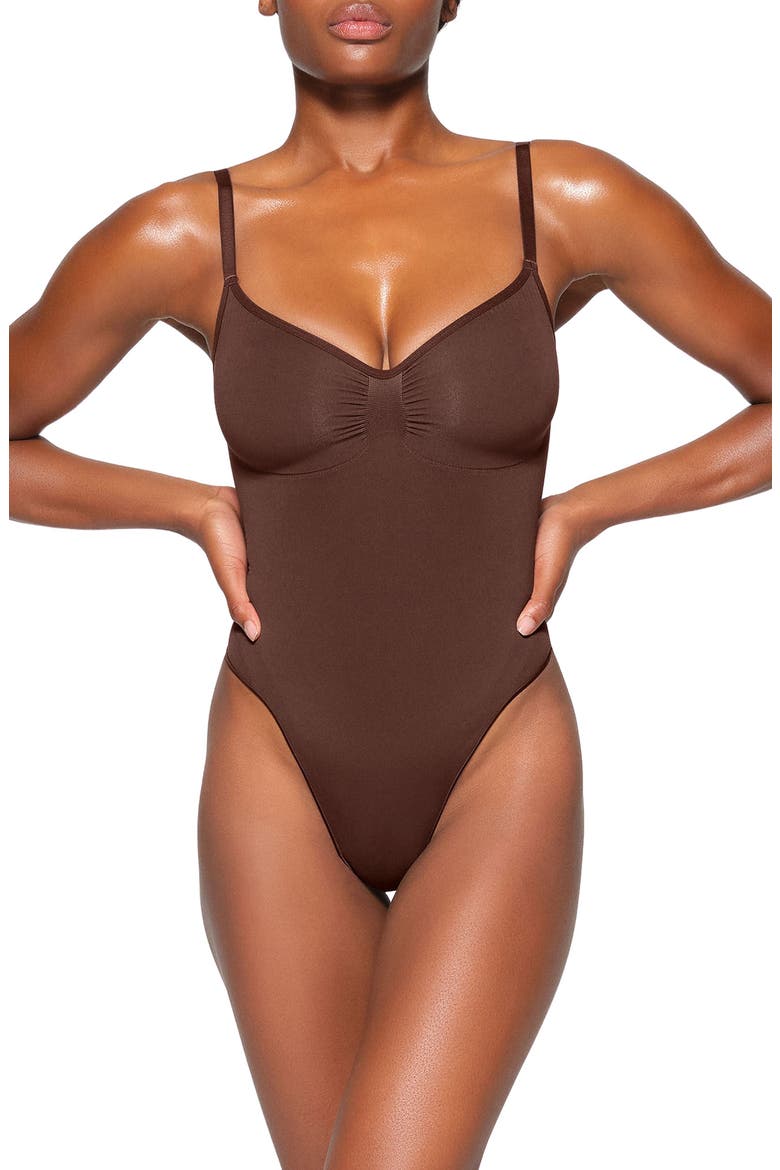 Seamless Sculpt Thong Bodysuit, Main, color, COCOA