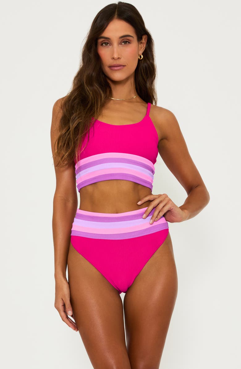 Beach Riot Mae Rib Colorblock Bikini Top, Alternate, color, Raspberry Colorblock