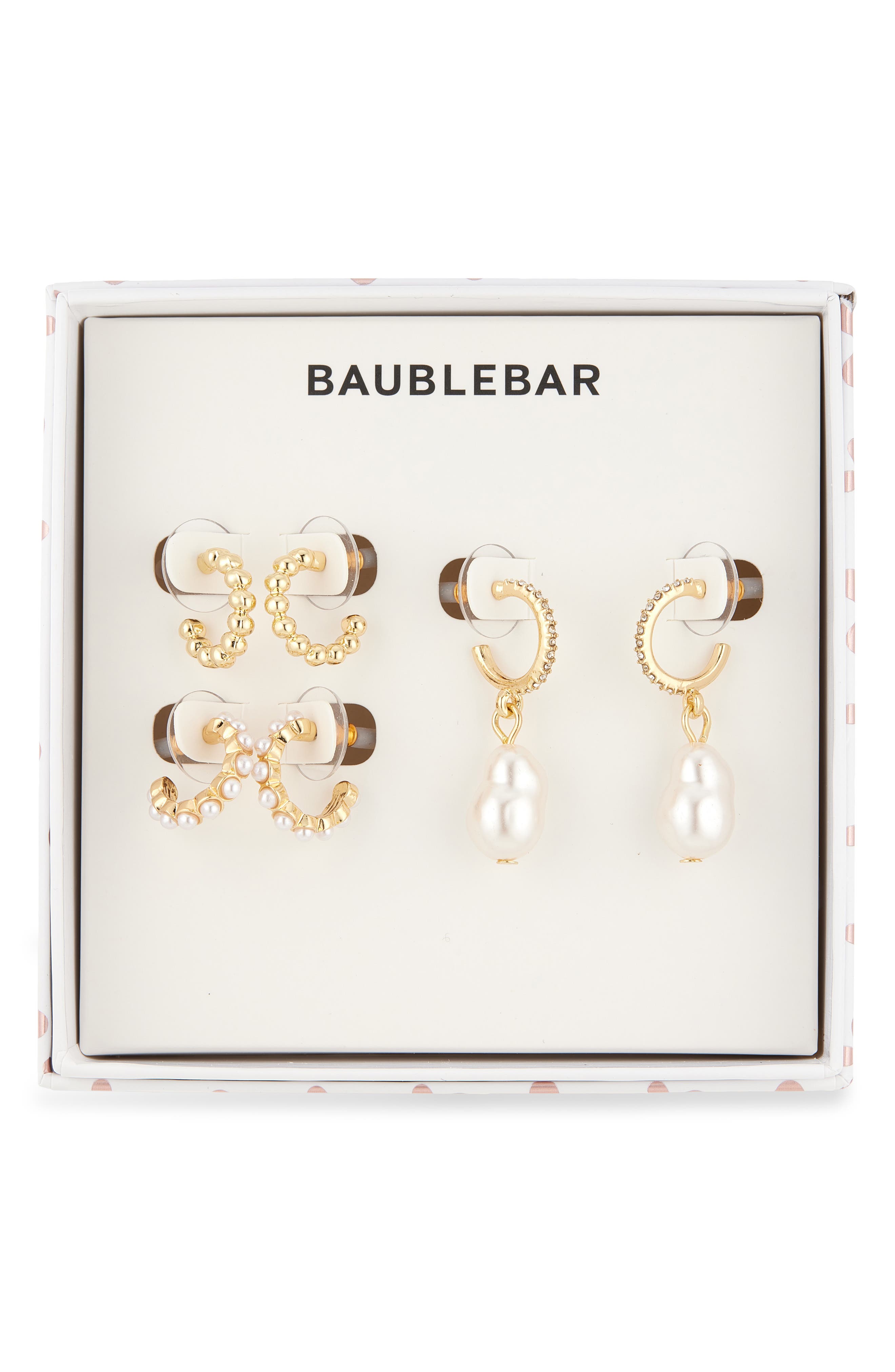 BaubleBar Winning Pearl-Sonality Set of 3 Drop & Huggie Hoop Earrings