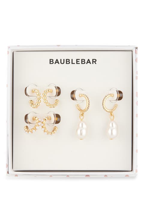 Winning Pearl-Sonality Set of 3 Drop & Huggie Hoop Earrings
