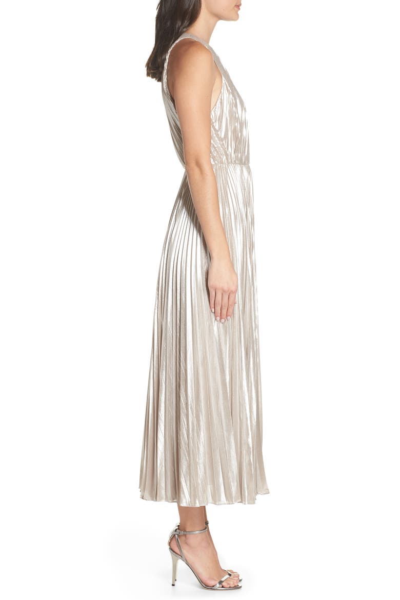 Pleated Metallic Dress, Alternate, color, CHAMPAGNE
