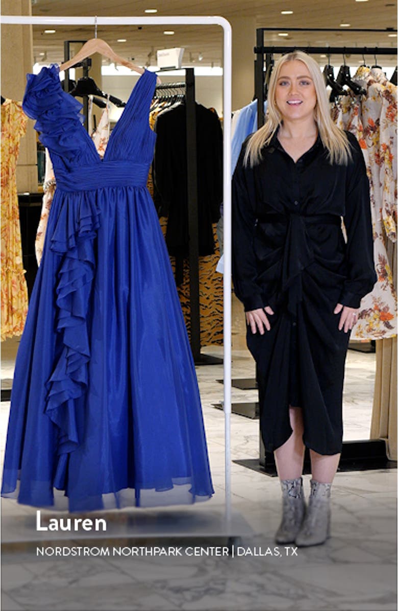 Ruffle Detail Ruched Chiffon Ballgown, sales video thumbnail