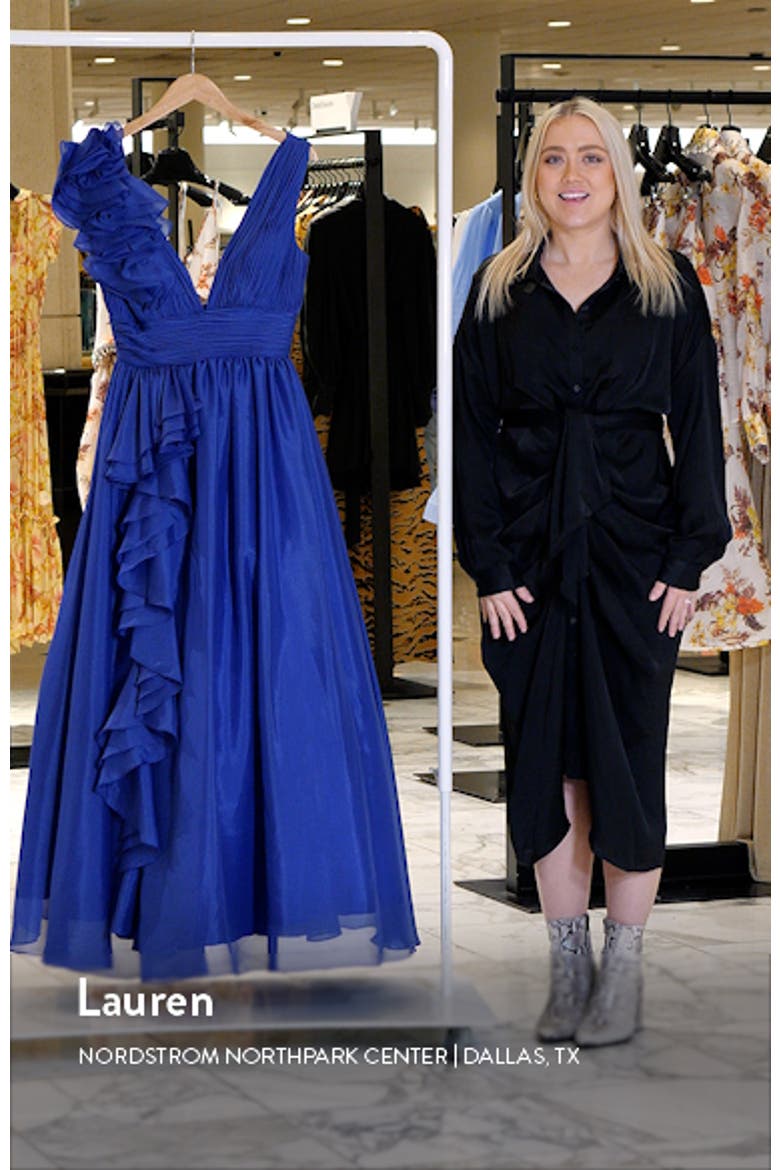 Ruffle Shoulder V-Neck Chiffon Gown video