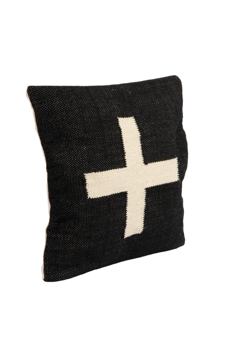 Storied Home Wool Blend Pillow with Swiss Cross, Black and Cream, Main, color, Black