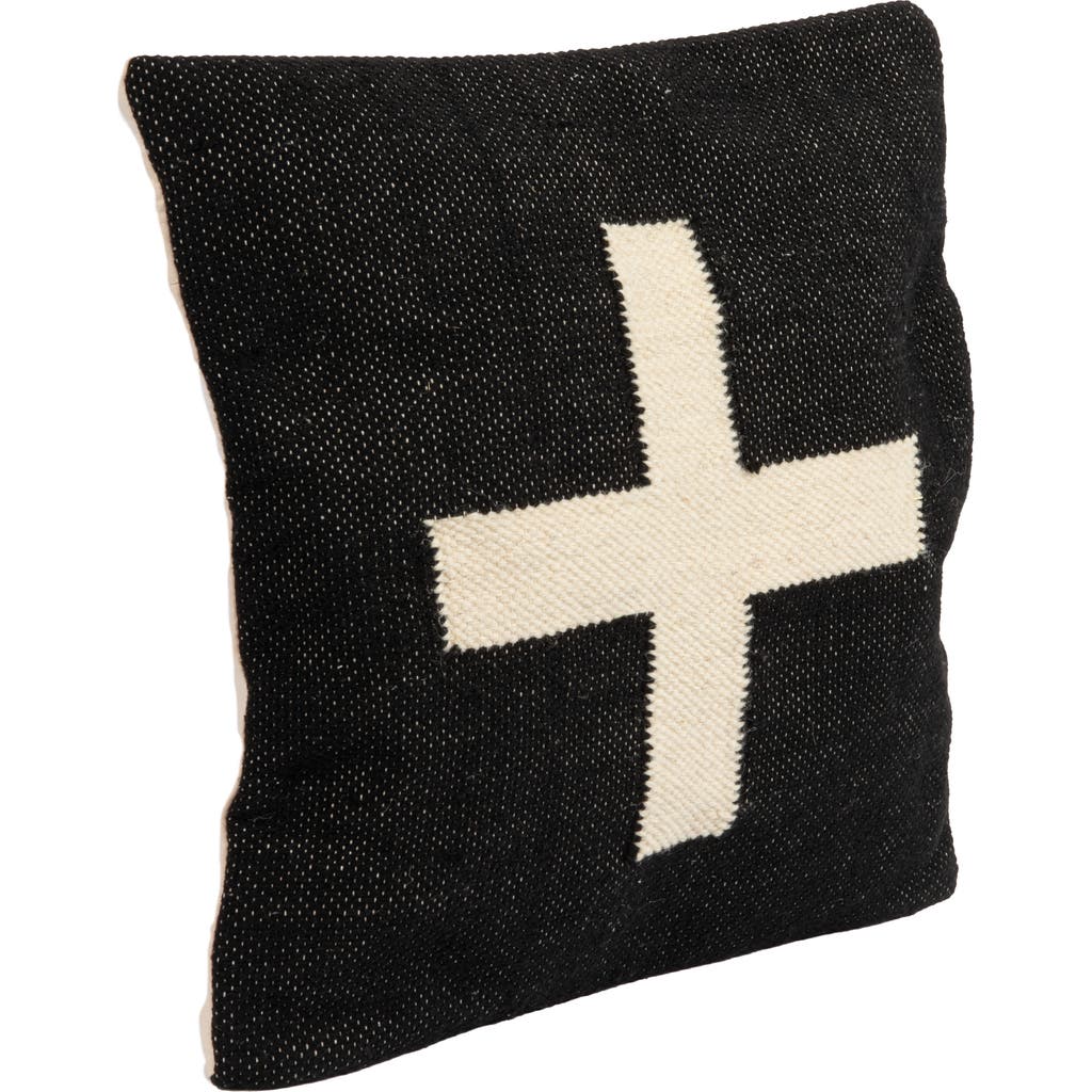 Storied Home Wool Blend Pillow With Swiss Cross, Black And Cream