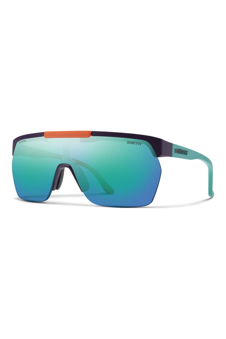 XC 138mm ChromaPop™ Polarized Oversize Shield Sunglasses, Main, color, PURPLE / CINDER / HI VIZ