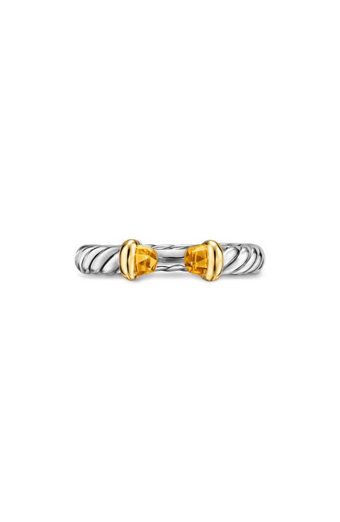 Petite Cable Open Ring in Sterling Silver with 14K Yellow Gold, 3.4mm