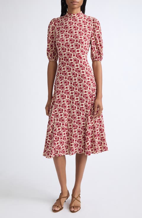 Nella Floral Print Short Sleeve Midi Dress
